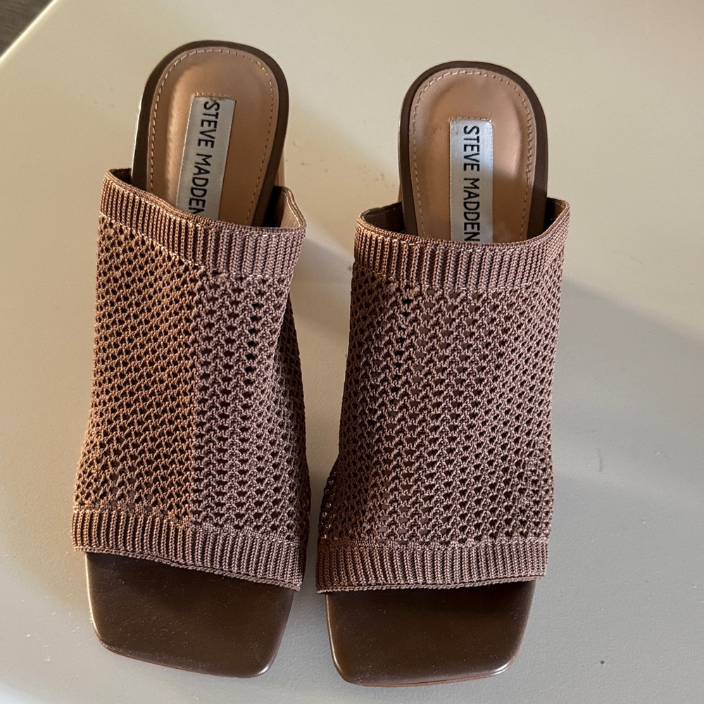 Steve Madden Chocolate Knit Open-Toe Mules